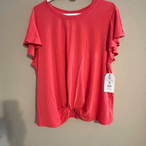 Time and Tru Coral Short Sleeve Knot Top